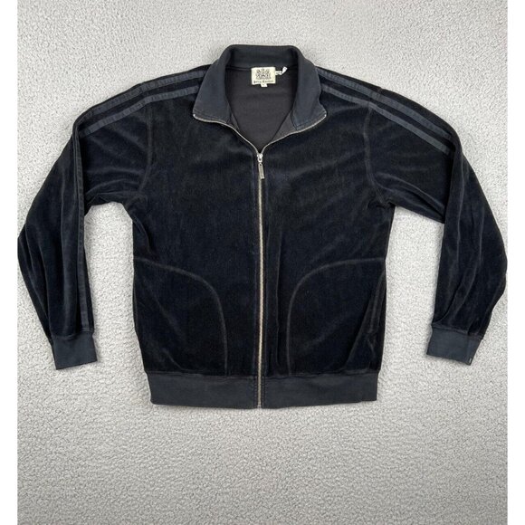 Juicy Couture Womens Jacket Black Large Full Zip Y2K Fleece Terry Track Striped - Picture 1 of 10